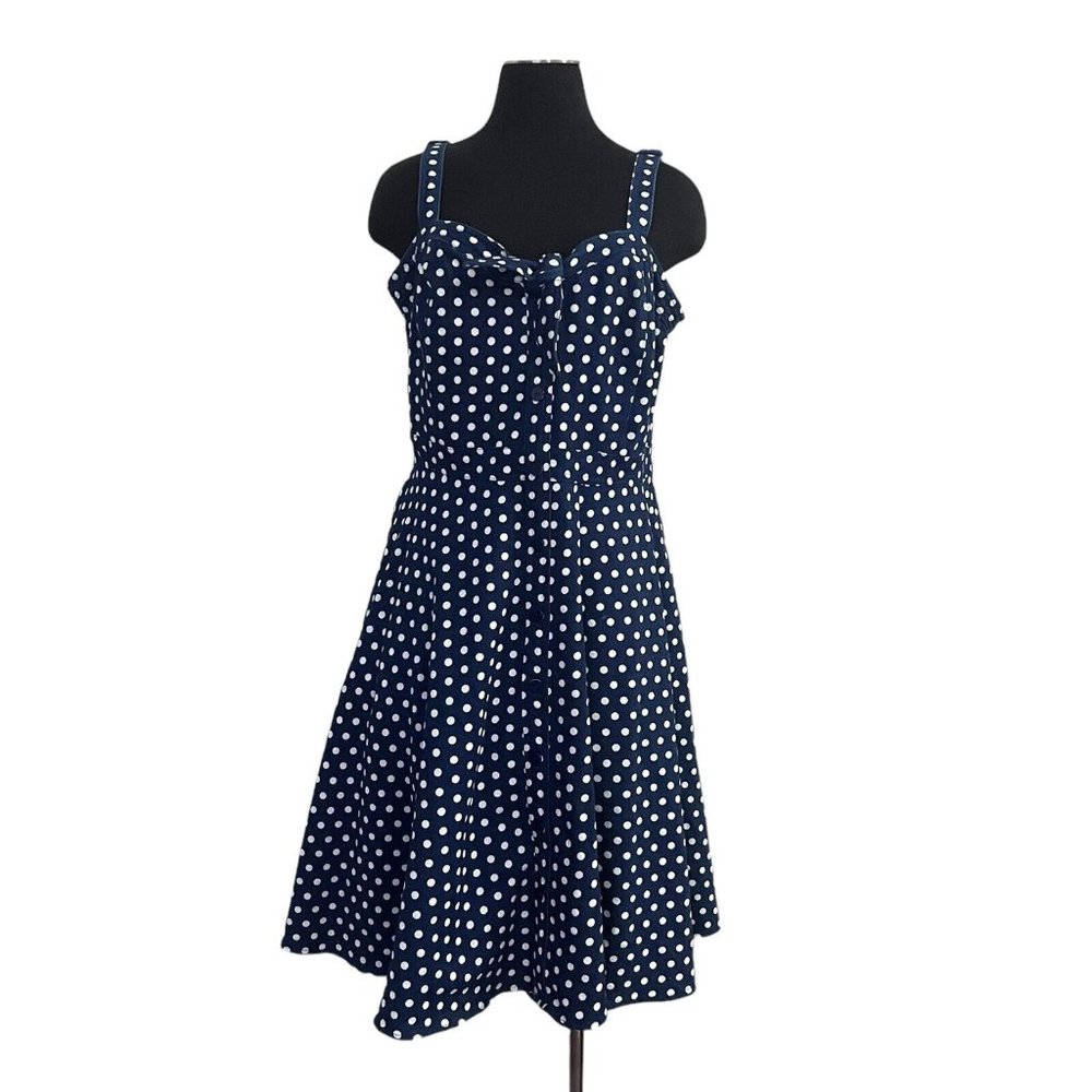 City Chic Polkadot Navy Denim Button A-line Dress Sleeveless Plus Size Small 16 - Picture 1 of 7